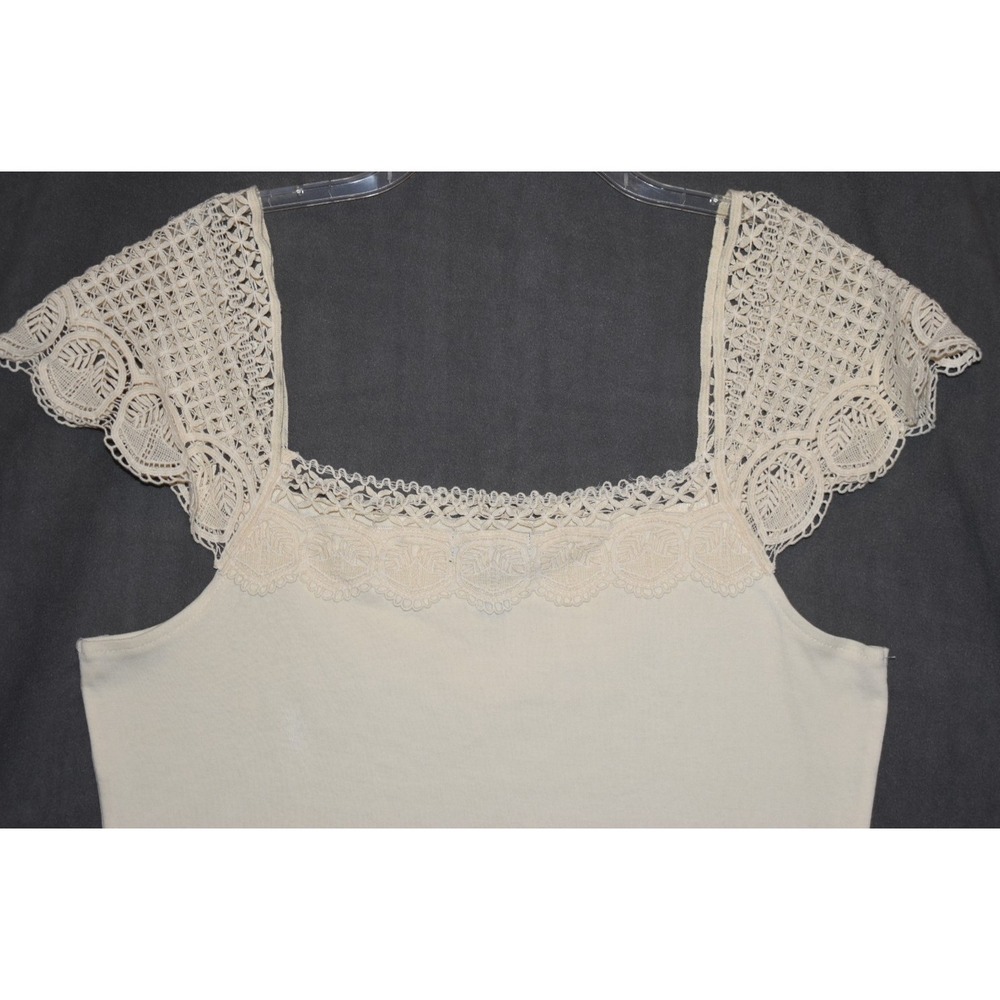 Ralph Lauren LRL Women Large Top Cream Cap Sleeve‎ Lace Romantic Elegant - Picture 7 of 10